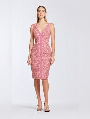 Sleeveless Pink Tweed V-Neck Sheath Dress